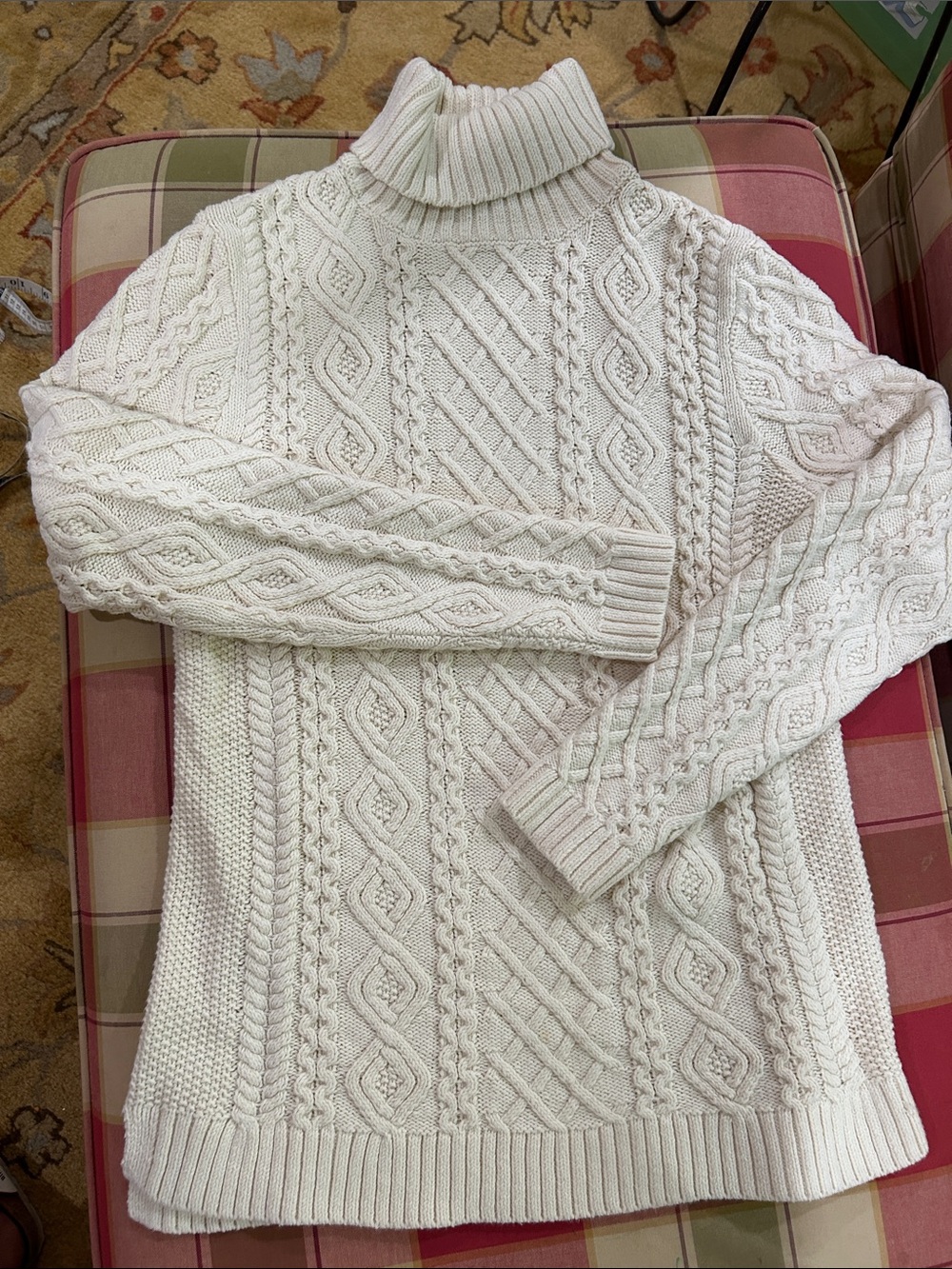 Lands' End Ladies S 6-8 Cream Cable Knit Turtleneck Sweater